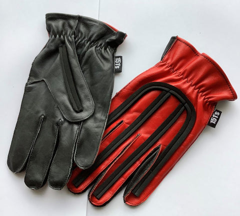 Motocross Speedway Retro Leather Race Gloves - Red