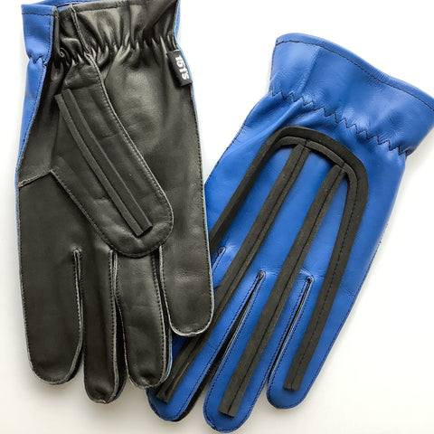 Motocross Speedway Retro Leather Race Gloves - Blue - MADE TO ORDER
