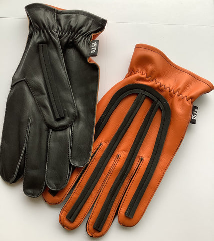 Motocross Speedway Retro Leather Race Gloves - Harley Davidson orange - MADE TO ORDER